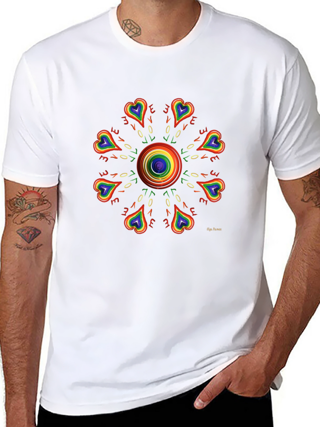Rainbow Love Heart Mandala Graphic Tee
