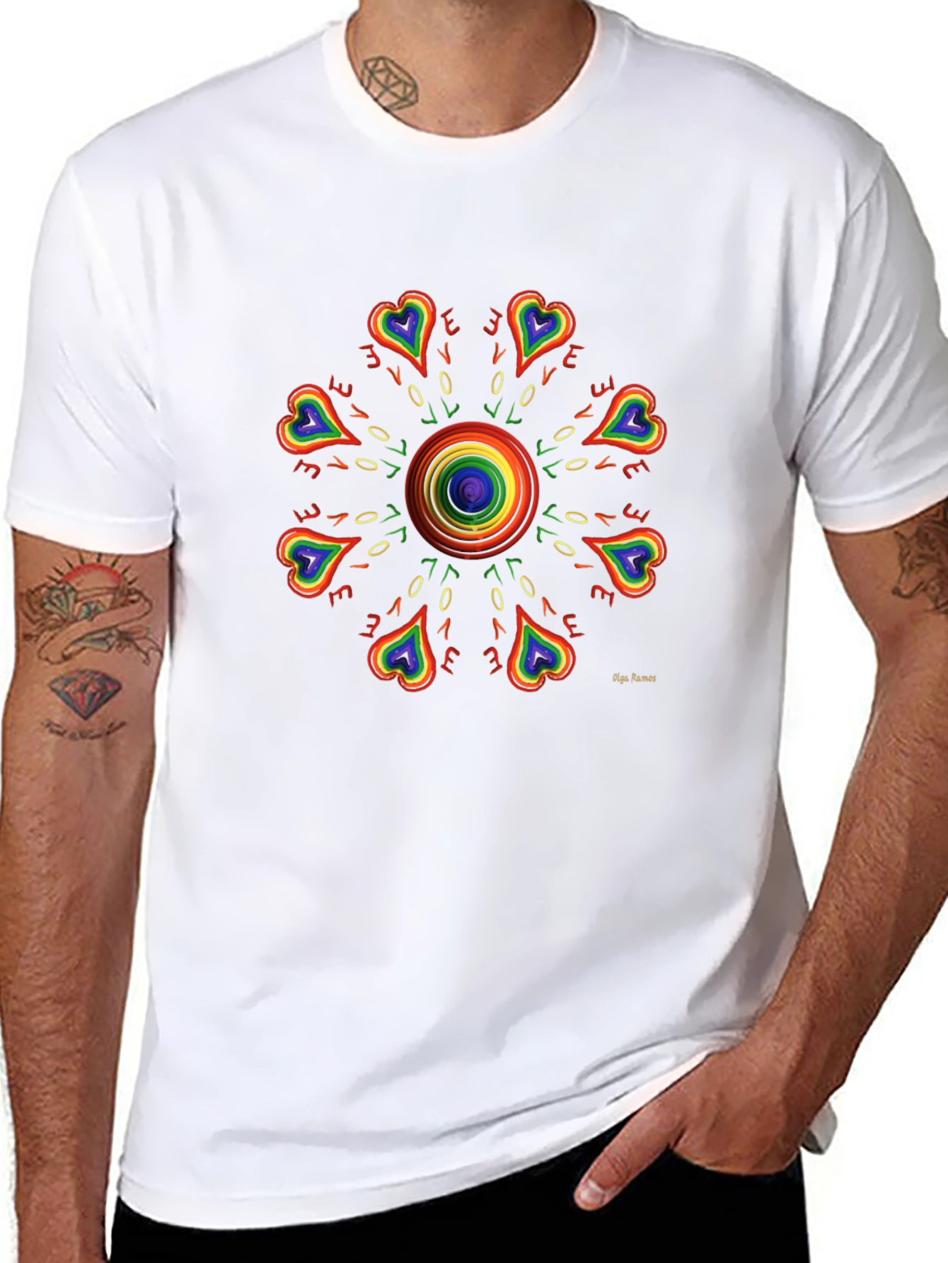 Rainbow Love Heart Mandala Graphic Tee