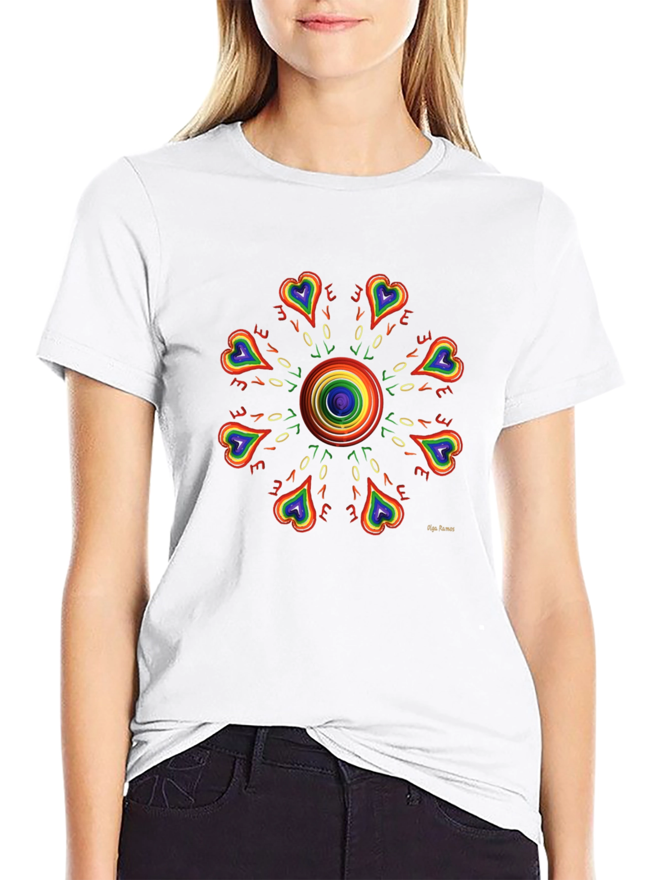 Rainbow Love Heart Mandala Graphic Tee