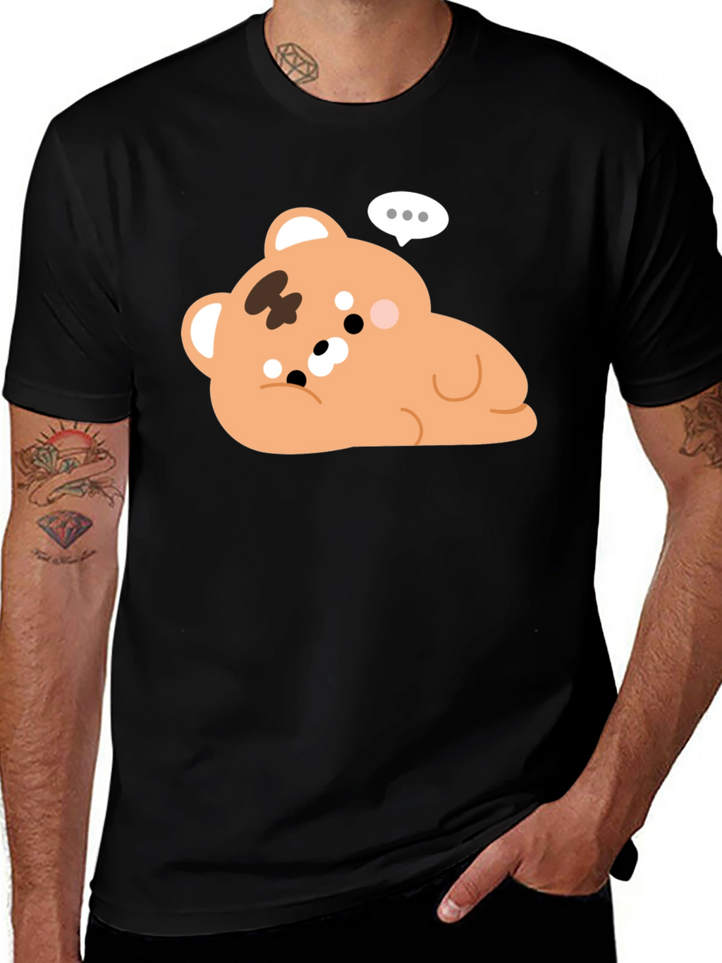 Cute Bear Graphic Black T-Shirt