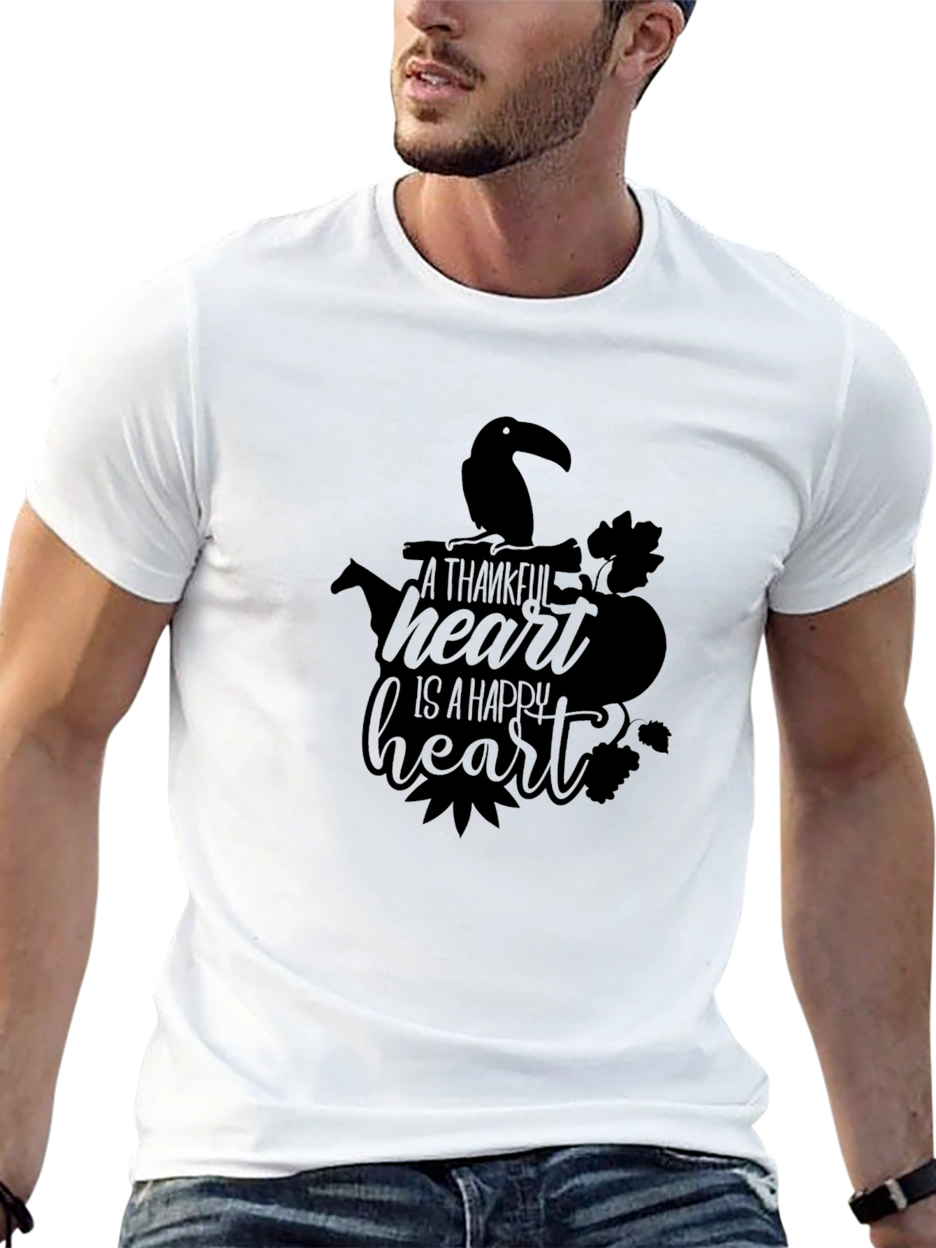 Thankful Heart T-Shirt - Black Crew Neck Graphic Tee