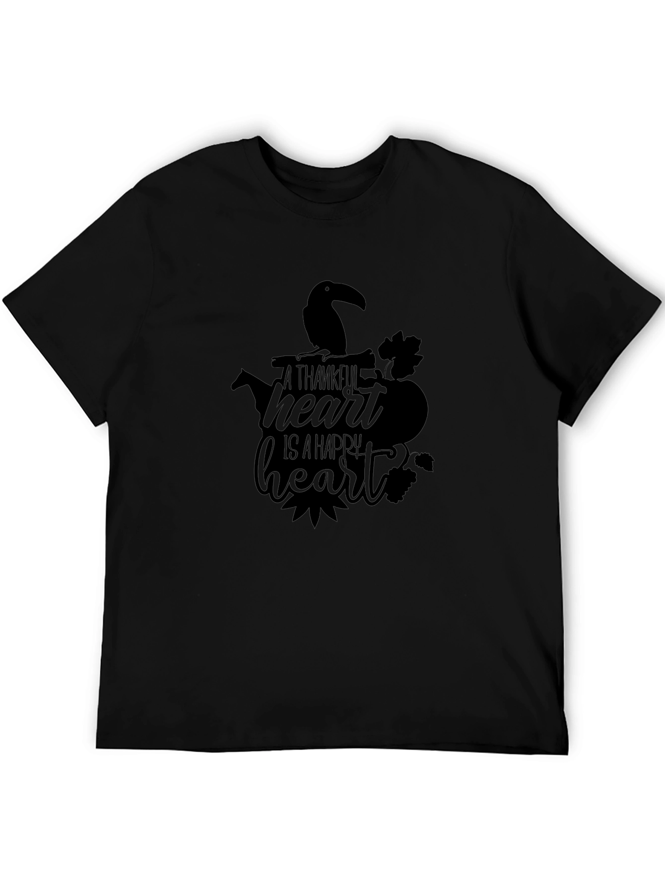 Thankful Heart T-Shirt - Black Crew Neck Graphic Tee