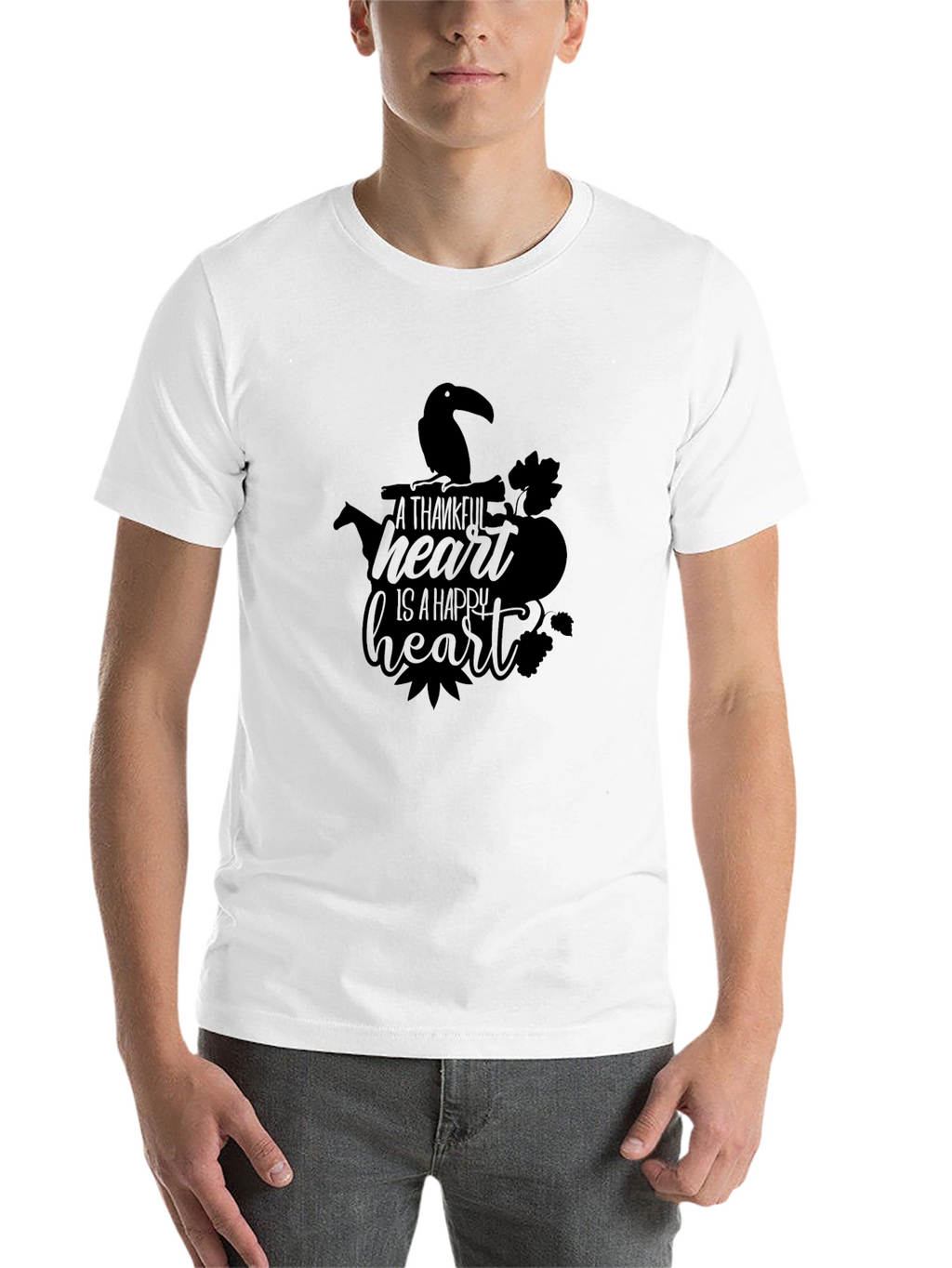 Thankful Heart T-Shirt - Black Crew Neck Graphic Tee