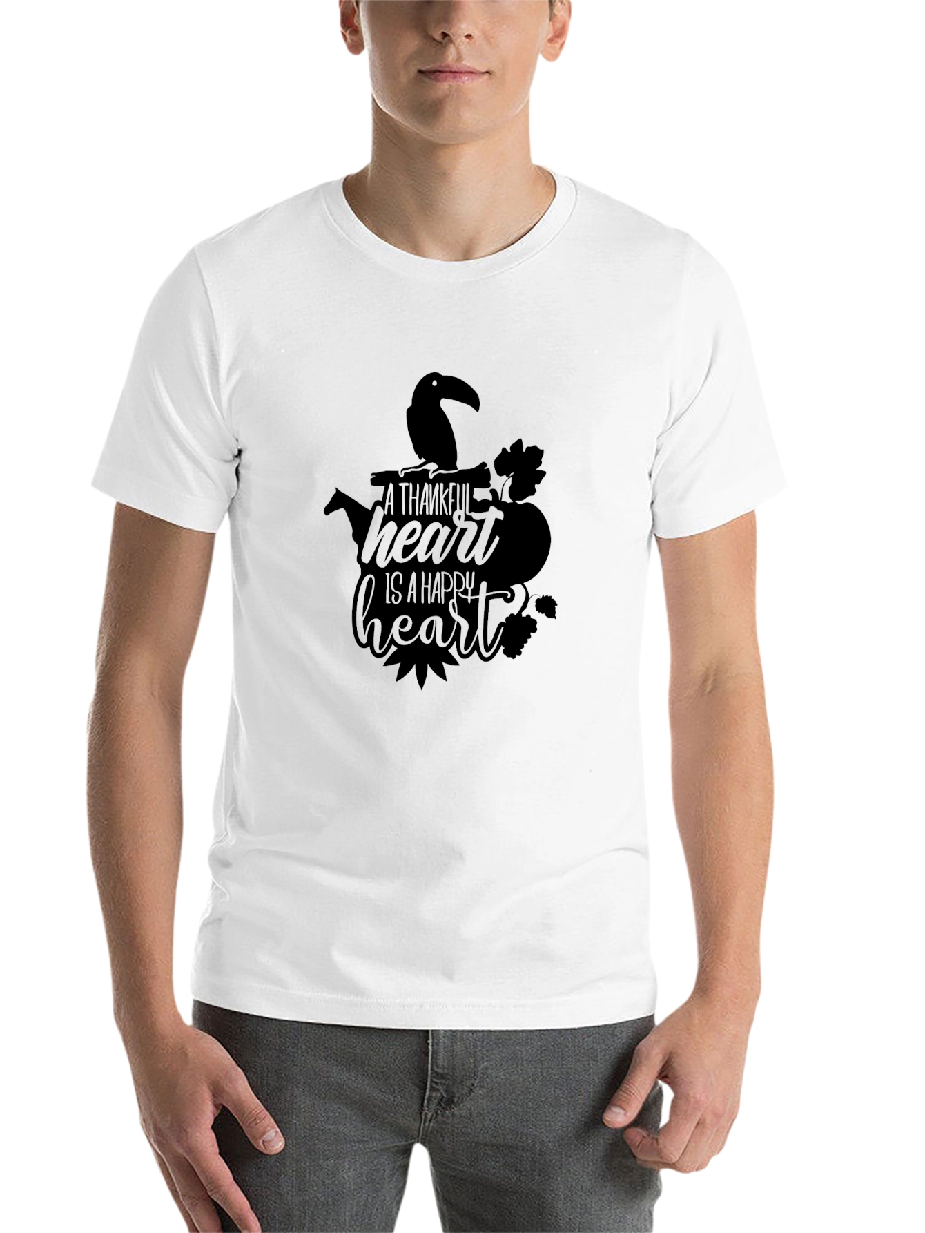 Thankful Heart T-Shirt - Black Crew Neck Graphic Tee