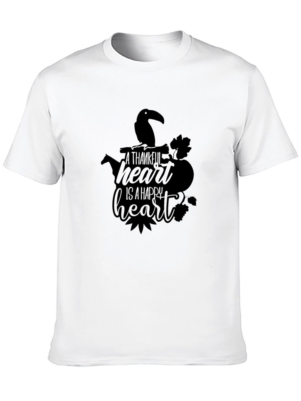 Thankful Heart T-Shirt - Black Crew Neck Graphic Tee