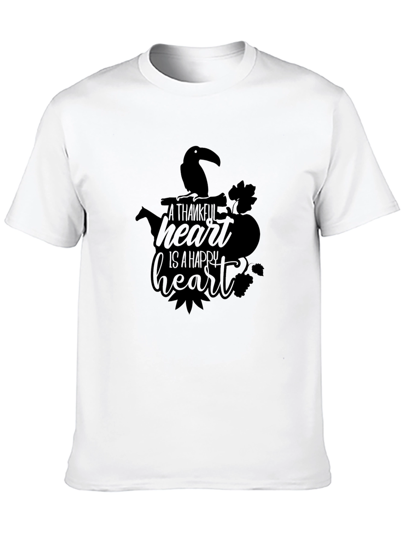 Thankful Heart T-Shirt - Black Crew Neck Graphic Tee