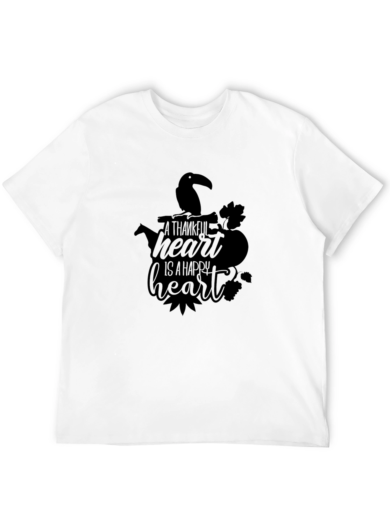 Thankful Heart T-Shirt - Black Crew Neck Graphic Tee