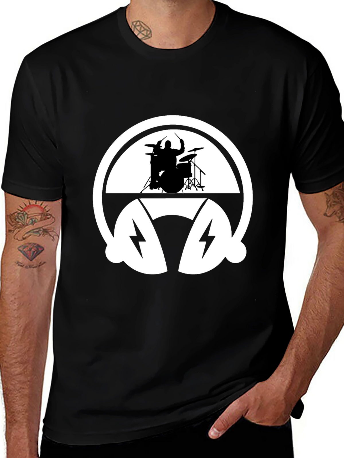 Drummer Headphone Graphic Tee - Black Cotton T-Shirt