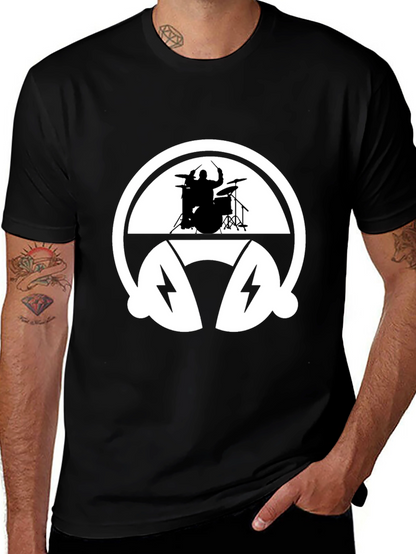 Drummer Headphone Graphic Tee - Black Cotton T-Shirt