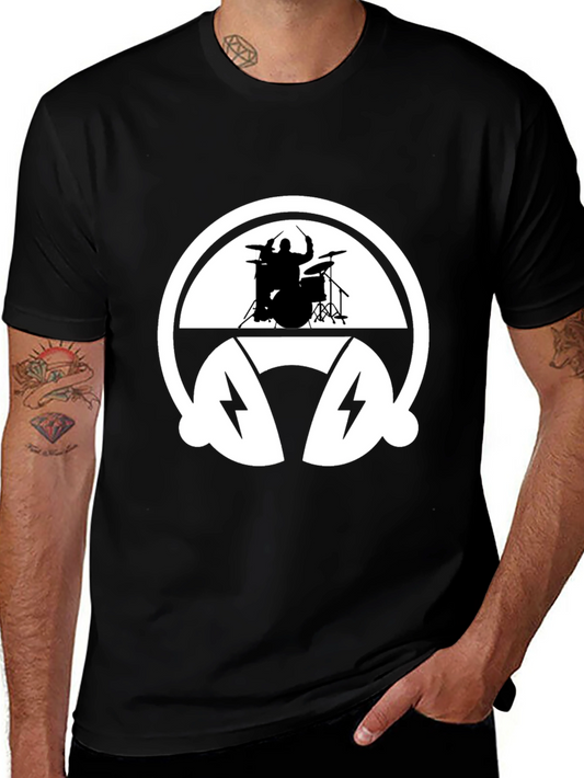 Drummer Headphone Graphic Tee - Black Cotton T-Shirt