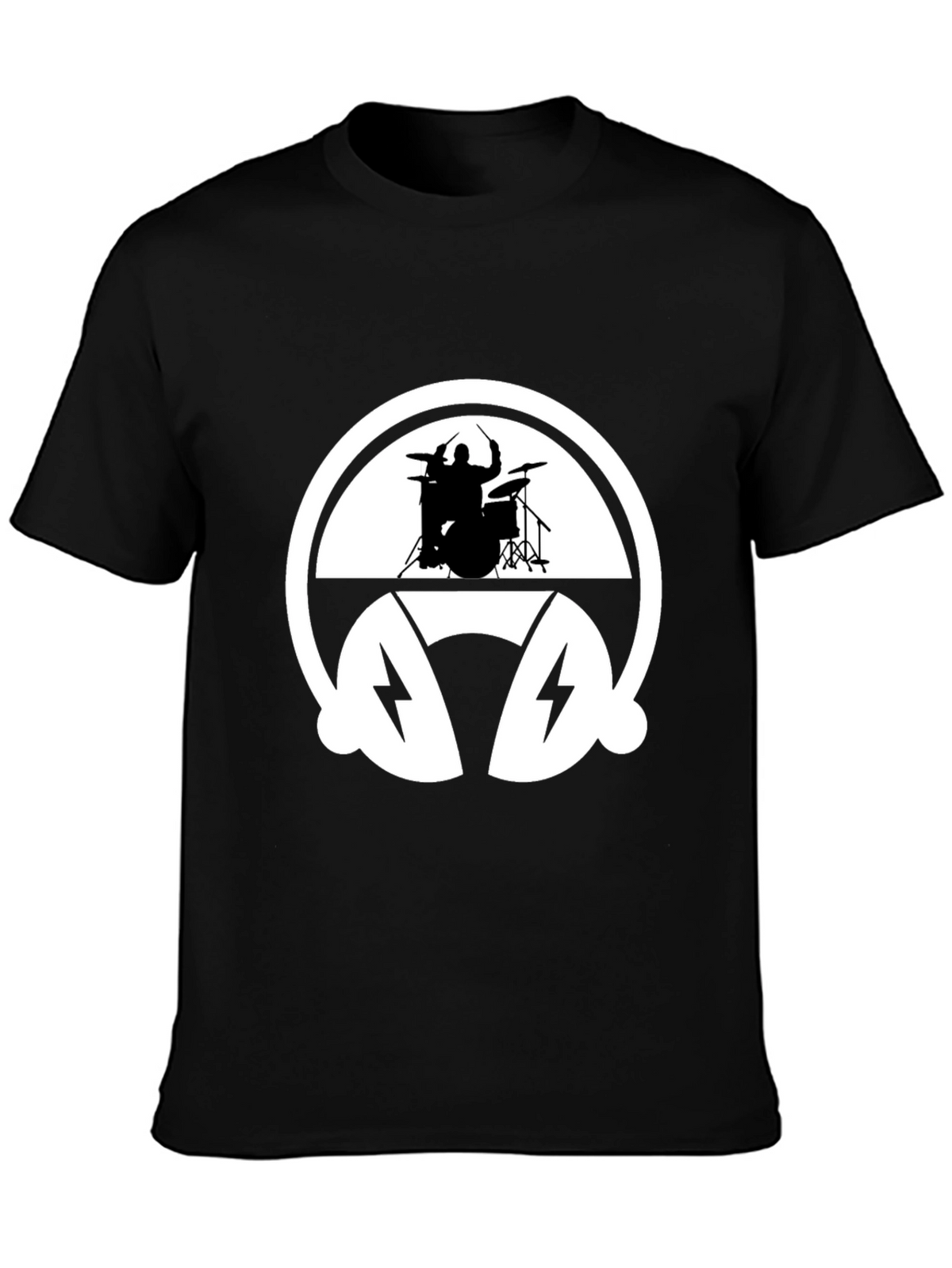 Drummer Headphone Graphic Tee - Black Cotton T-Shirt