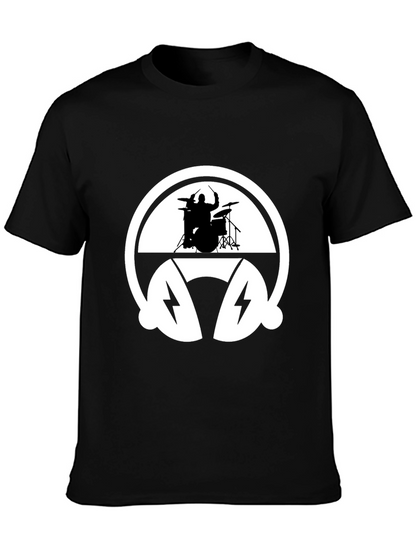 Drummer Headphone Graphic Tee - Black Cotton T-Shirt