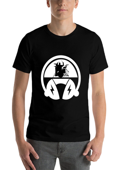 Drummer Headphone Graphic Tee - Black Cotton T-Shirt