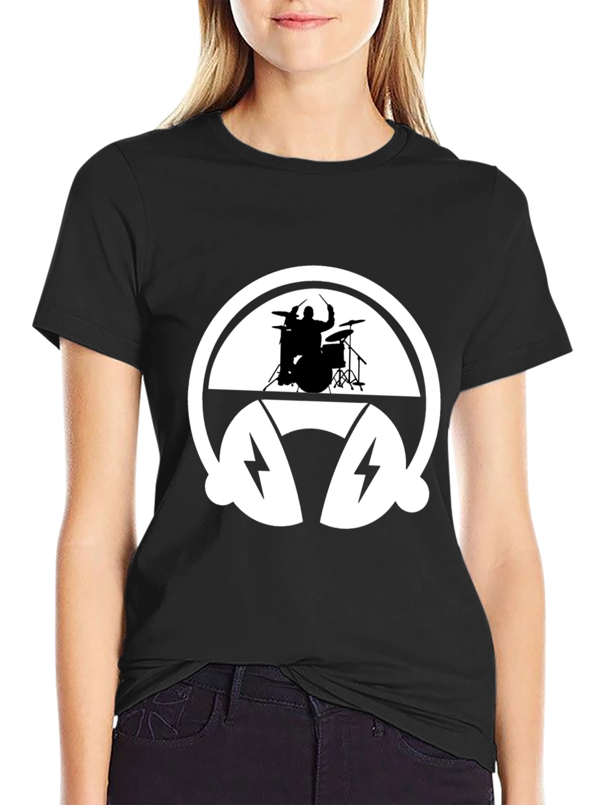 Drummer Headphone Graphic Tee - Black Cotton T-Shirt