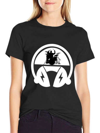 Drummer Headphone Graphic Tee - Black Cotton T-Shirt