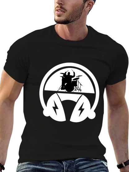 Drummer Headphone Graphic Tee - Black Cotton T-Shirt