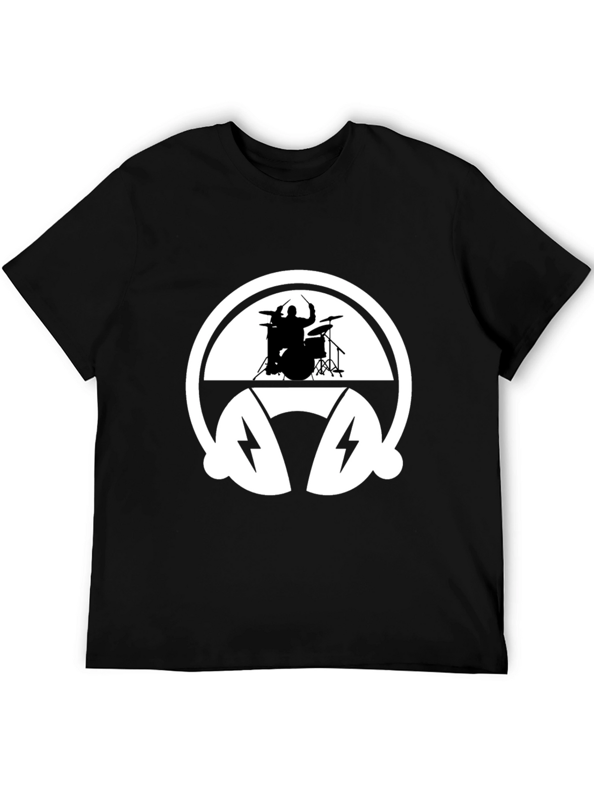 Drummer Headphone Graphic Tee - Black Cotton T-Shirt