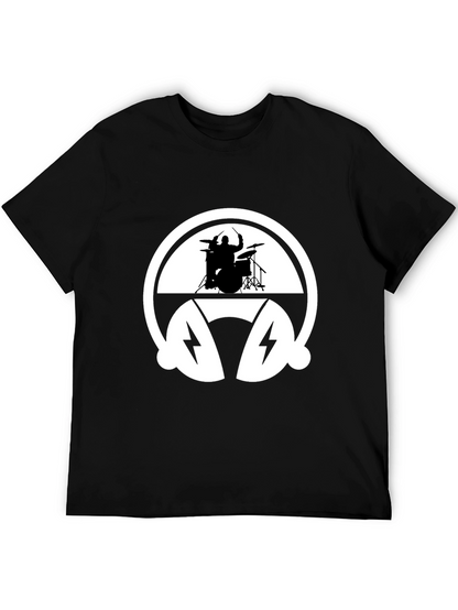 Drummer Headphone Graphic Tee - Black Cotton T-Shirt