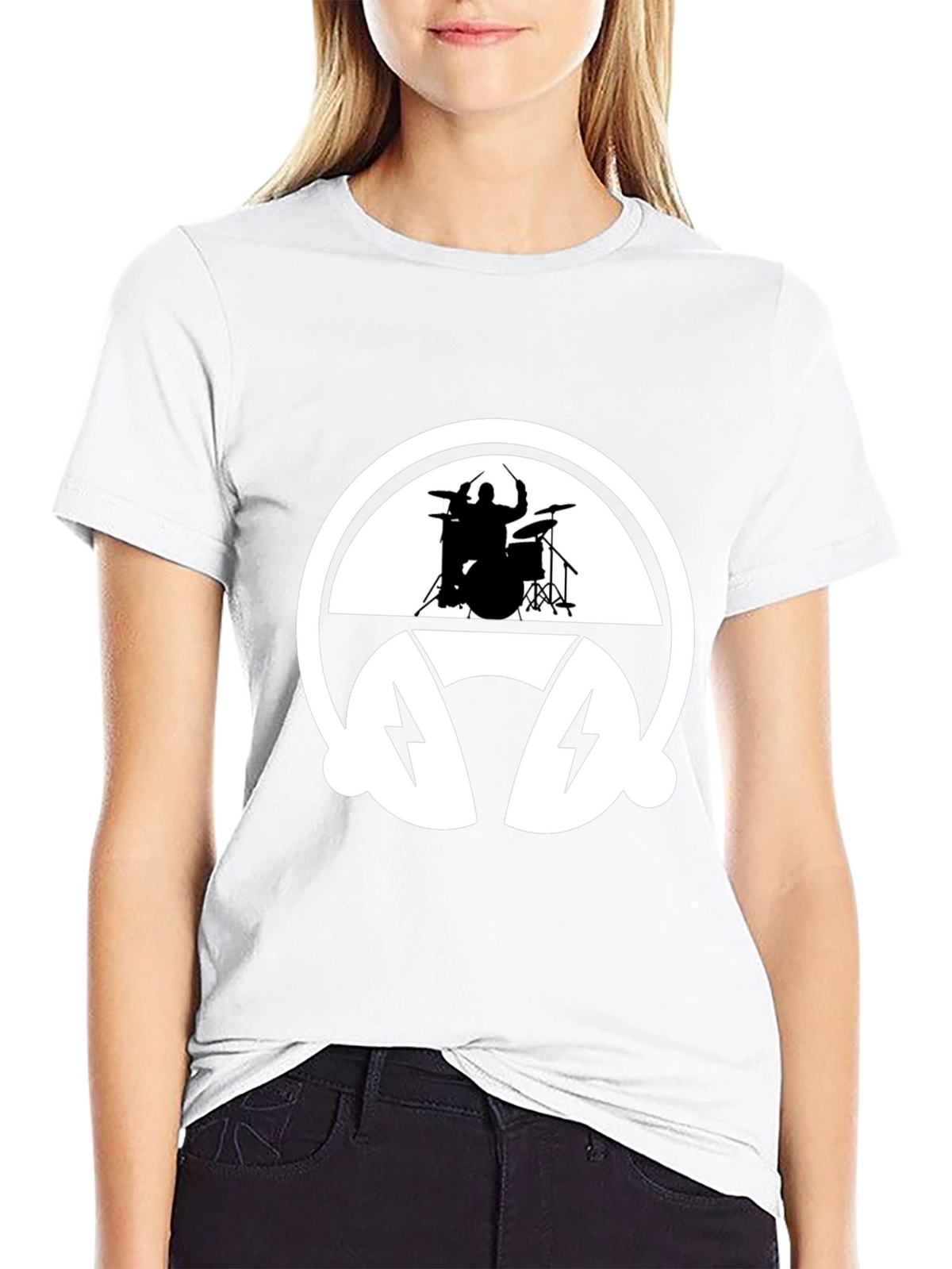 Drummer Headphone Graphic Tee - Black Cotton T-Shirt