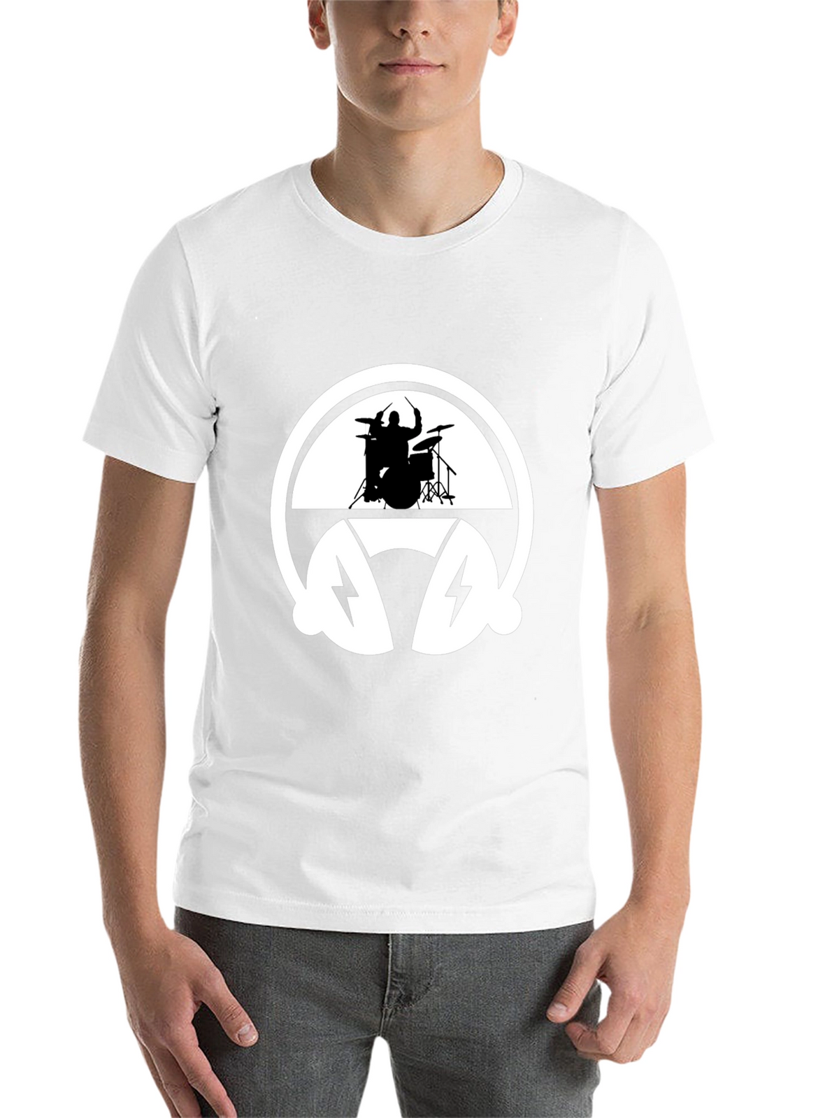 Drummer Headphone Graphic Tee - Black Cotton T-Shirt