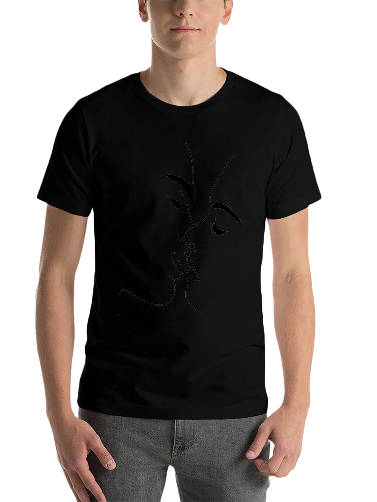 Minimalist Kiss Graphic Black T-Shirt