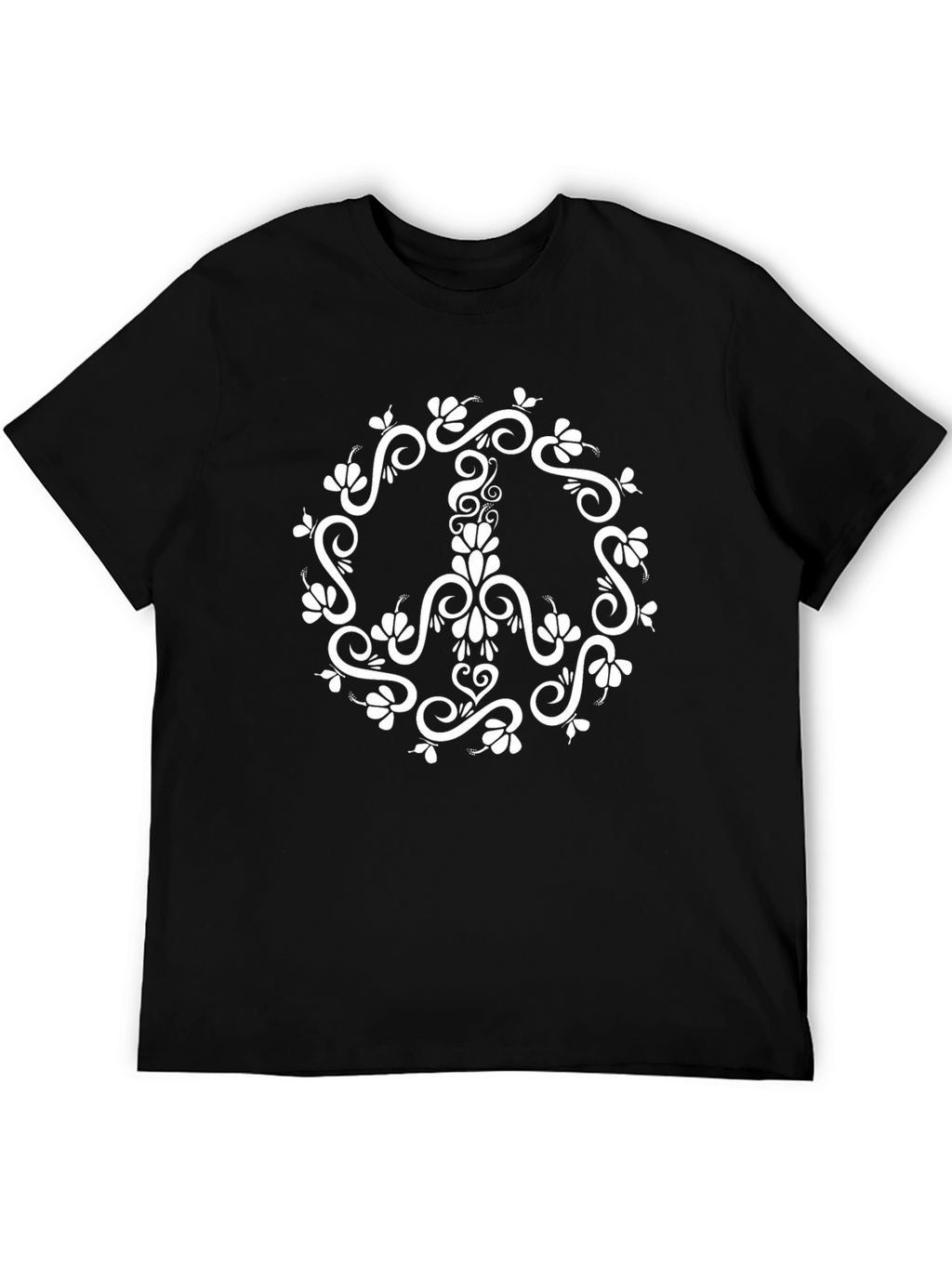 Floral Peace Sign Graphic T-Shirt - Black