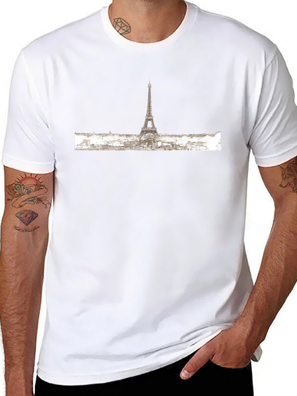 Paris Skyline Graphic Tee - Black Cotton T-Shirt