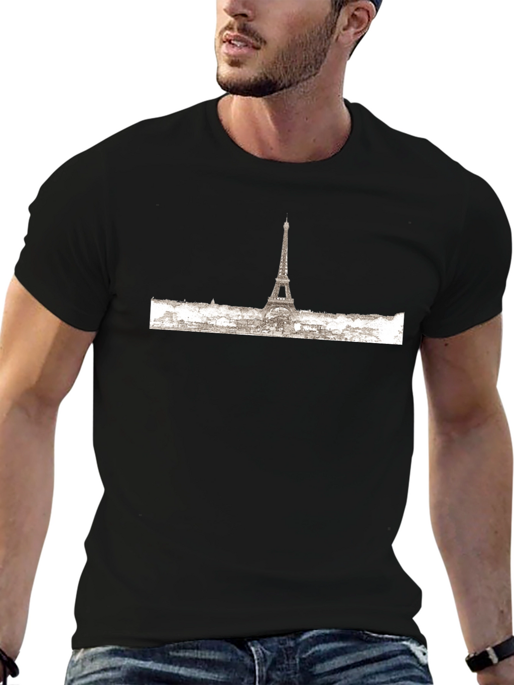 Paris Skyline Graphic Tee - Black Cotton T-Shirt