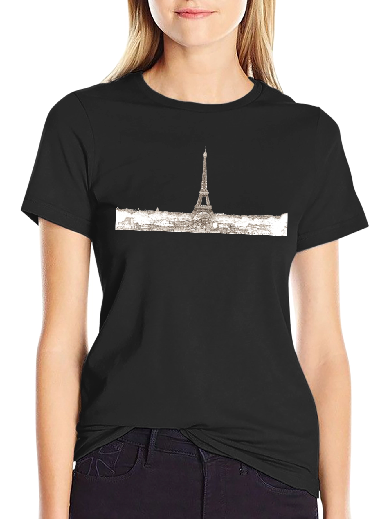 Paris Skyline Graphic Tee - Black Cotton T-Shirt