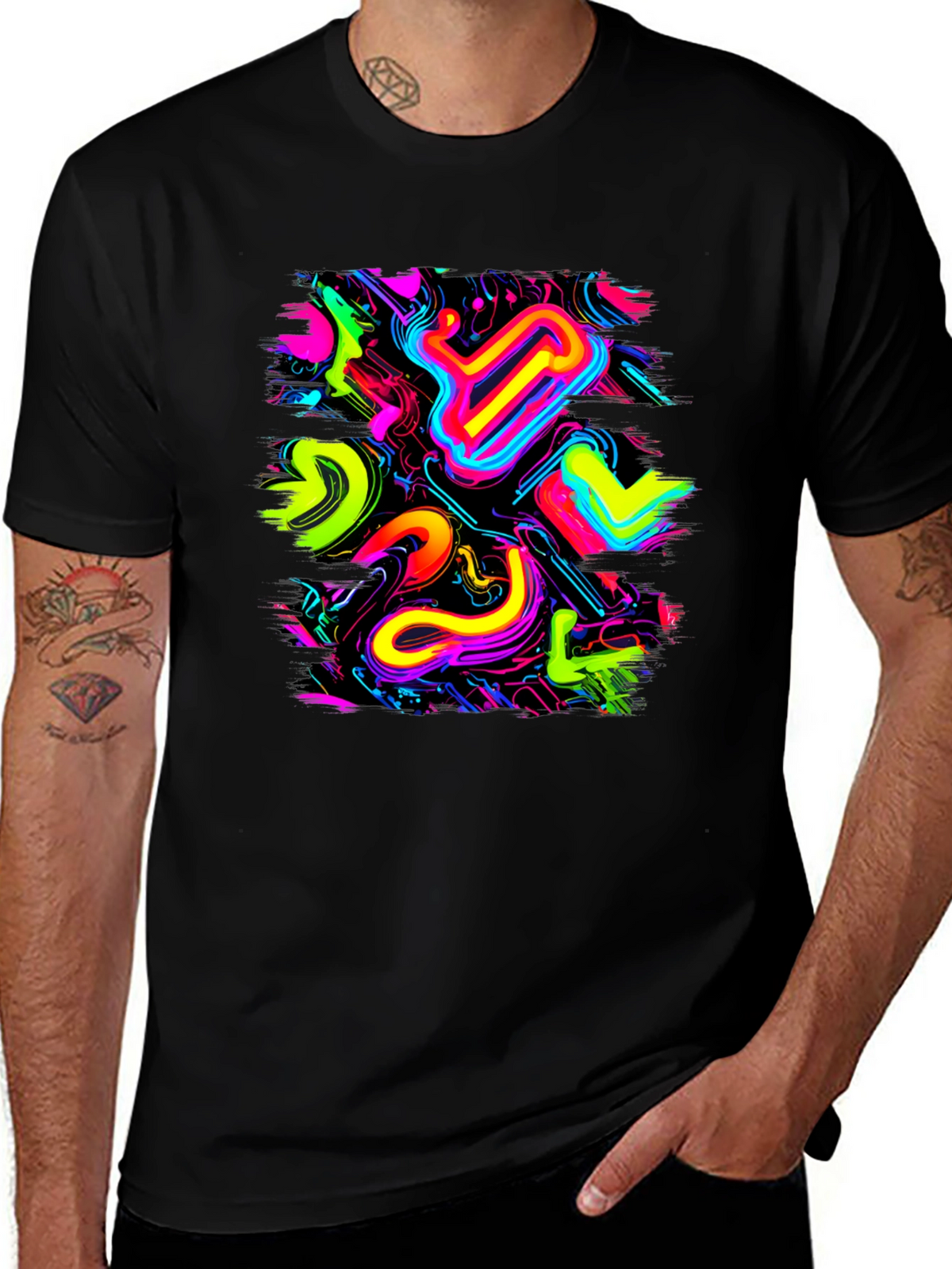 Neon Abstract Graphic Black T-Shirt