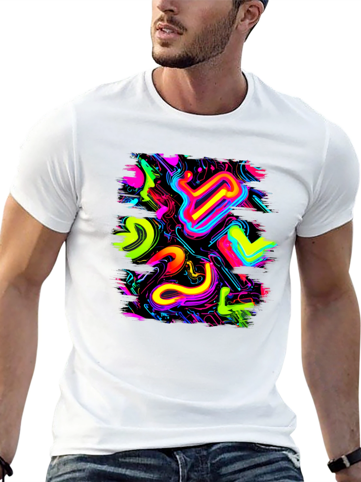 Neon Abstract Graphic Black T-Shirt
