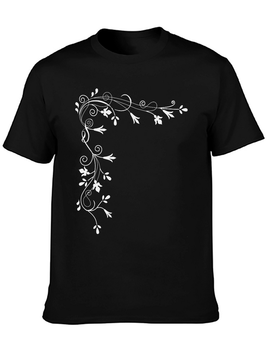 Elegant Floral Vine Black T-Shirt
