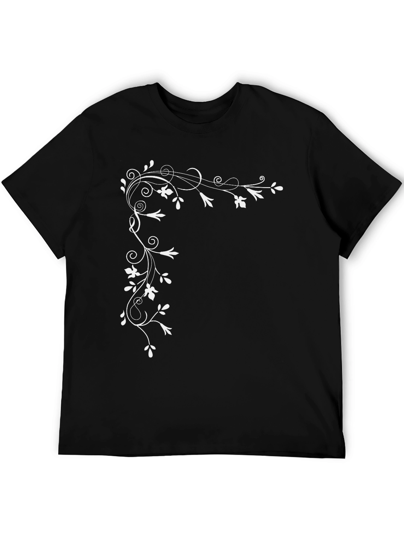 Elegant Floral Vine Black T-Shirt