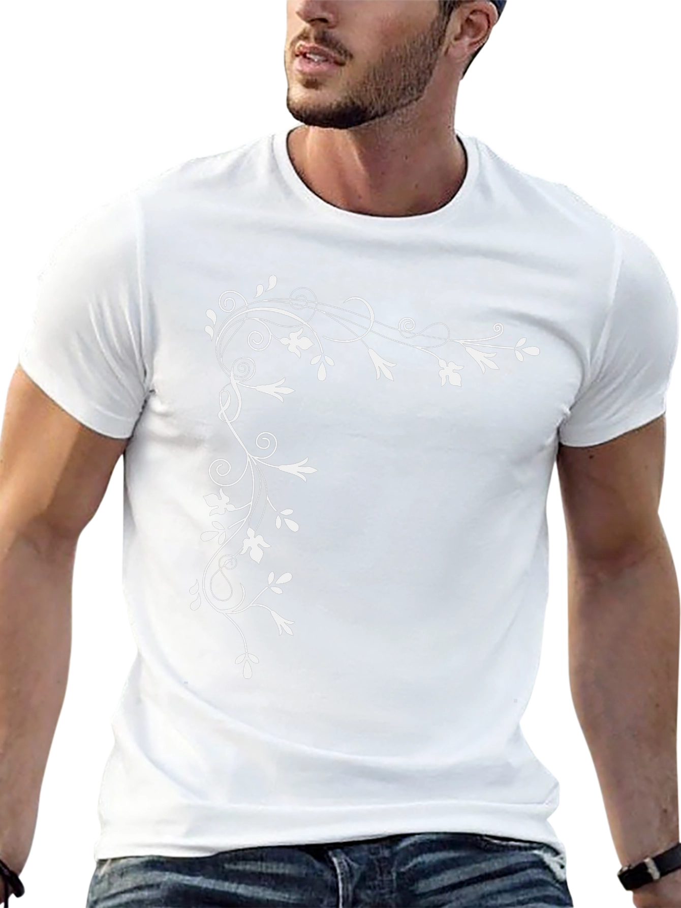 Elegant Floral Vine Black T-Shirt