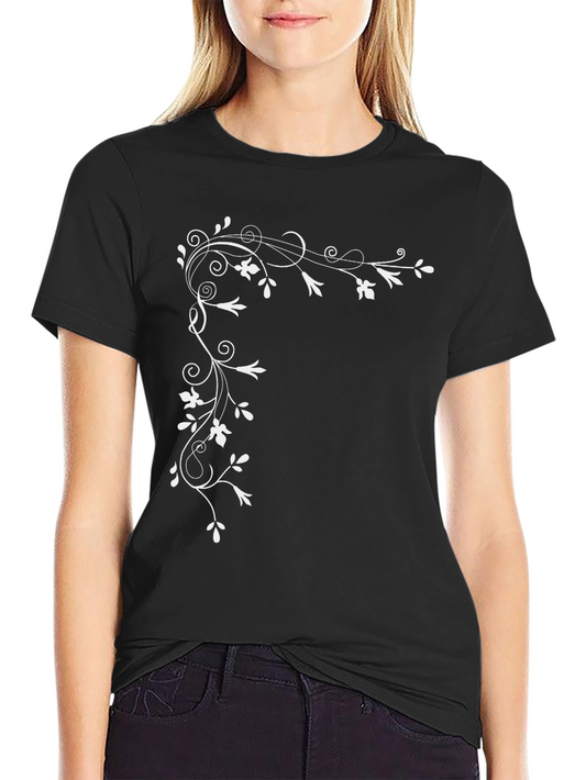 Elegant Floral Vine Black T-Shirt