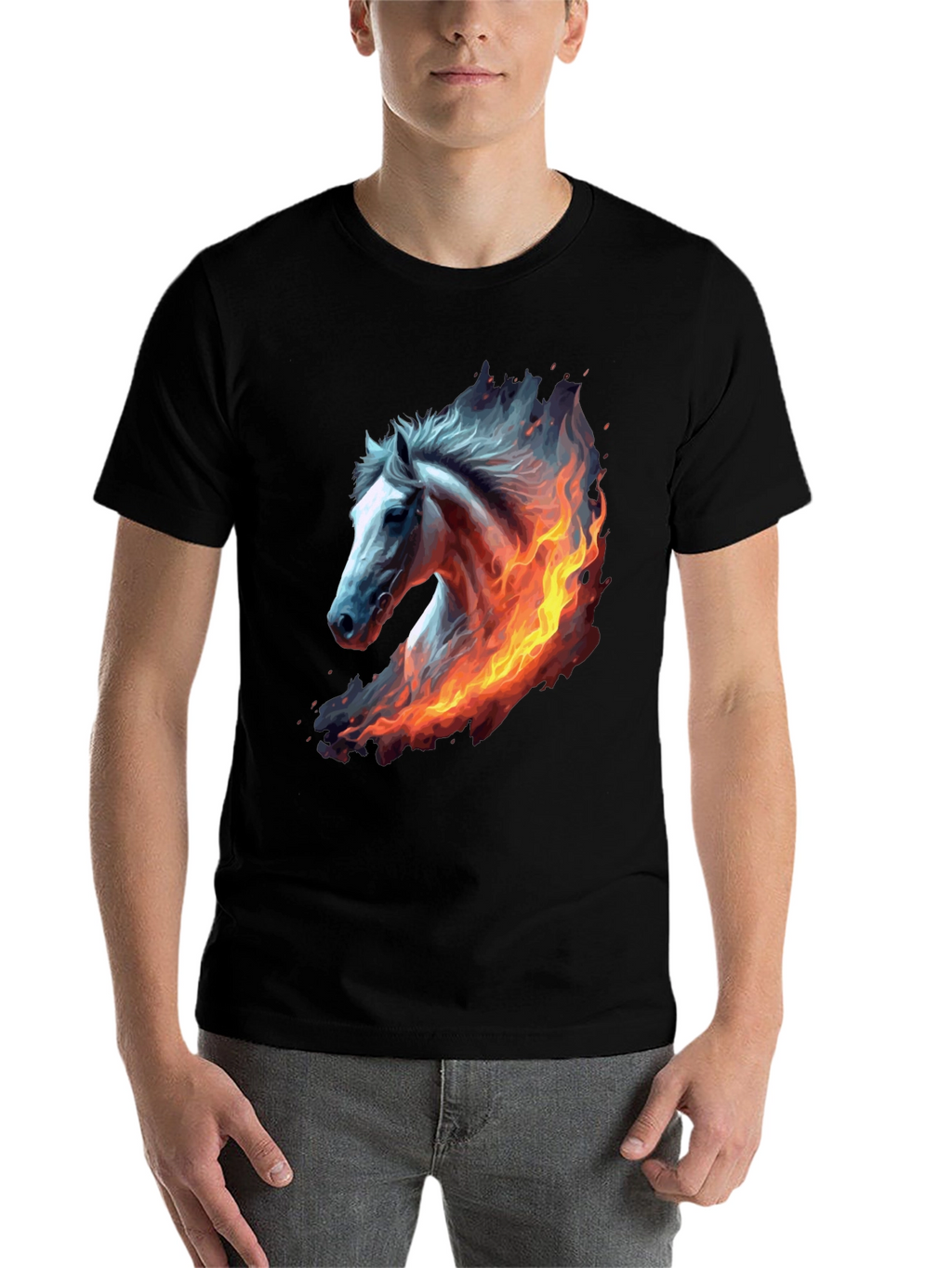 Fiery Horse Graphic Tee - Black Cotton T-Shirt