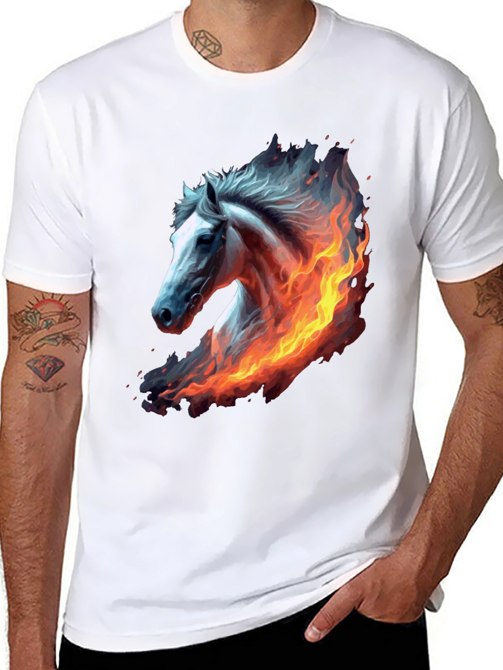 Fiery Horse Graphic Tee - Black Cotton T-Shirt
