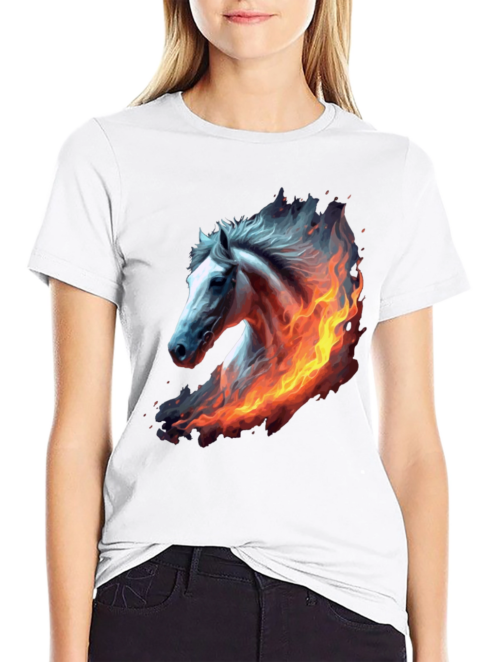 Fiery Horse Graphic Tee - Black Cotton T-Shirt