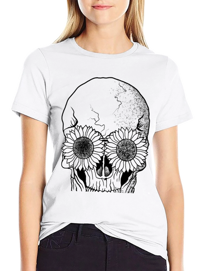 Skull & Sunflower Graphic Black T-Shirt