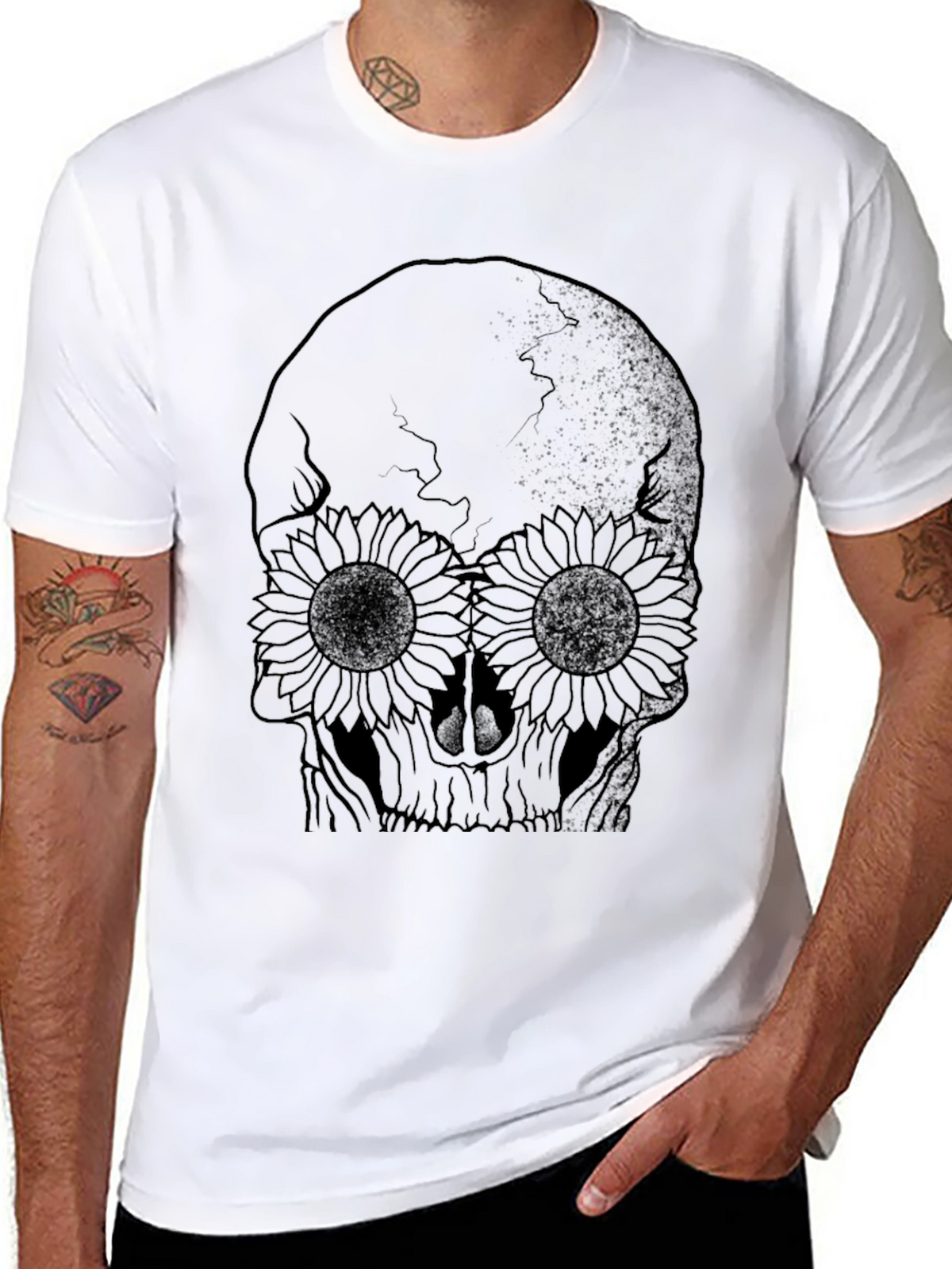 Skull & Sunflower Graphic Black T-Shirt