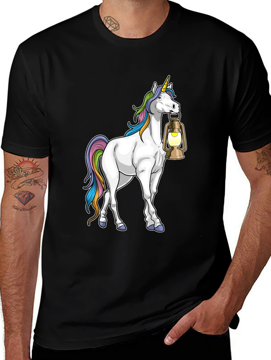 Unicorn Lantern Graphic T-Shirt - Black