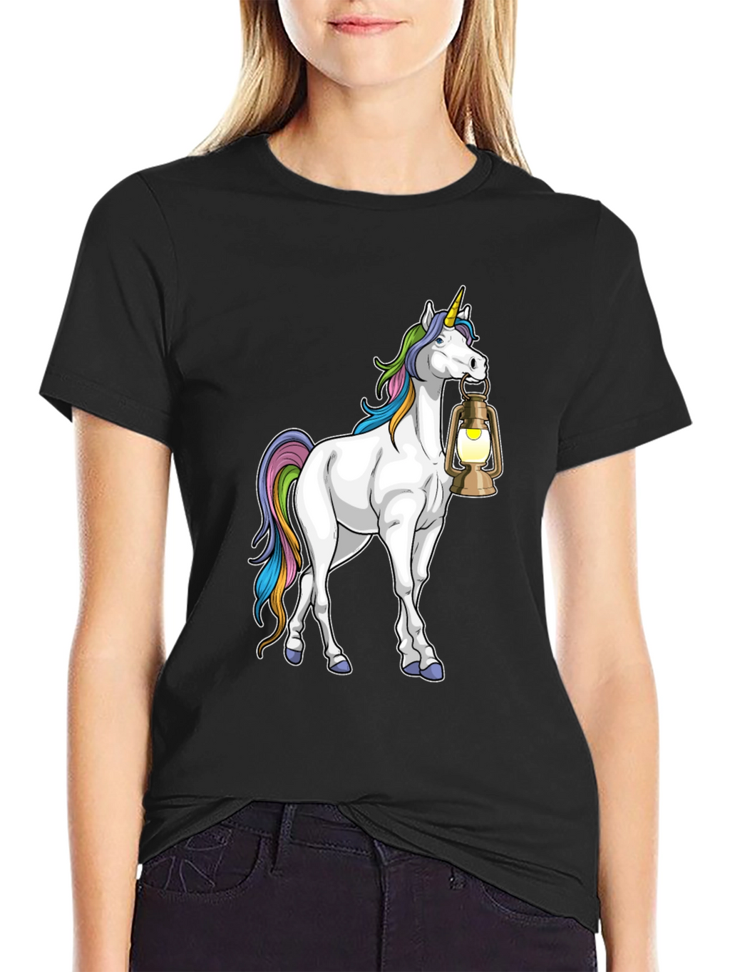 Unicorn Lantern Graphic T-Shirt - Black