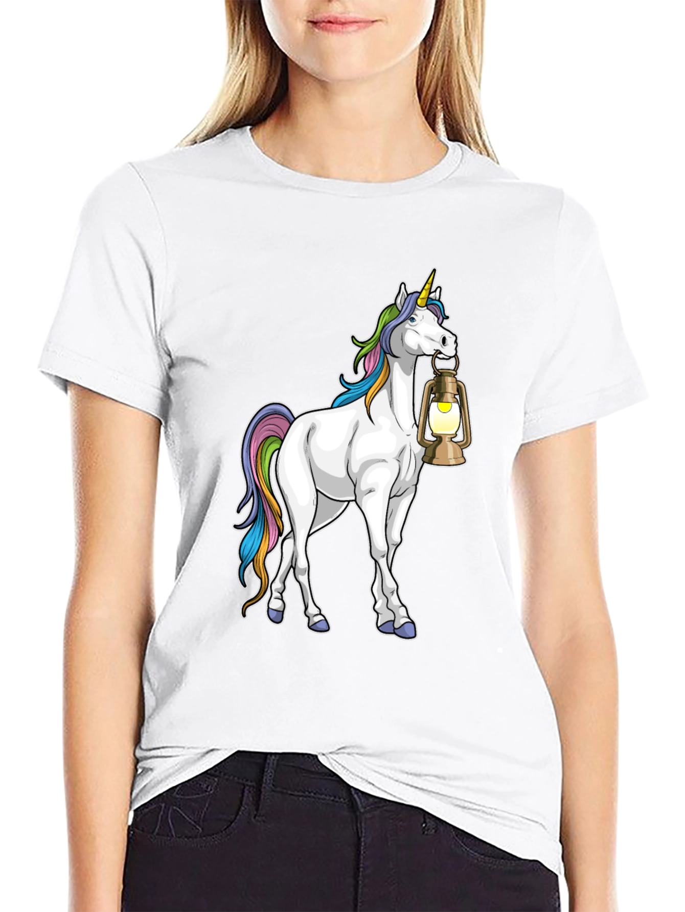 Unicorn Lantern Graphic T-Shirt - Black