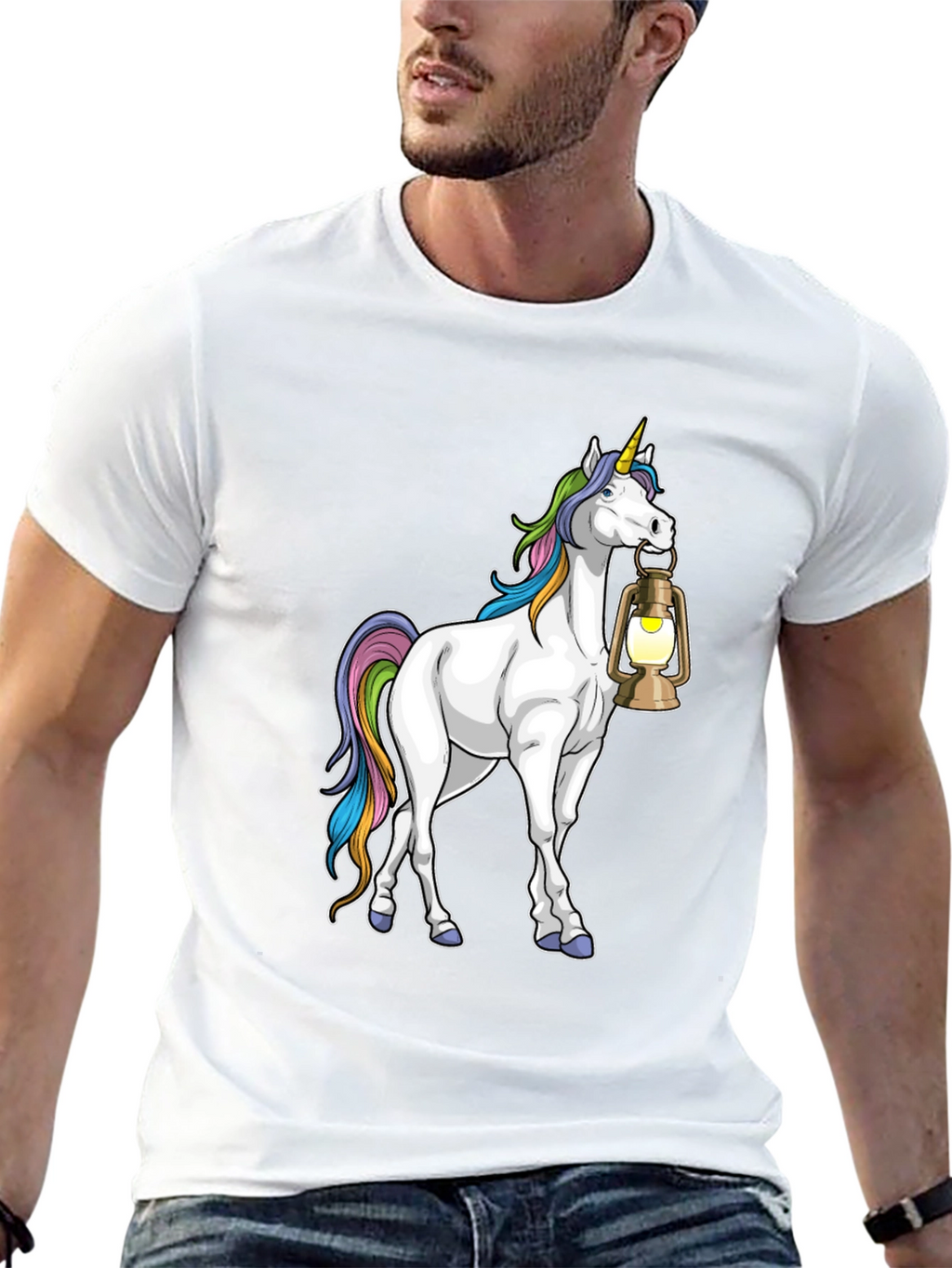 Unicorn Lantern Graphic T-Shirt - Black