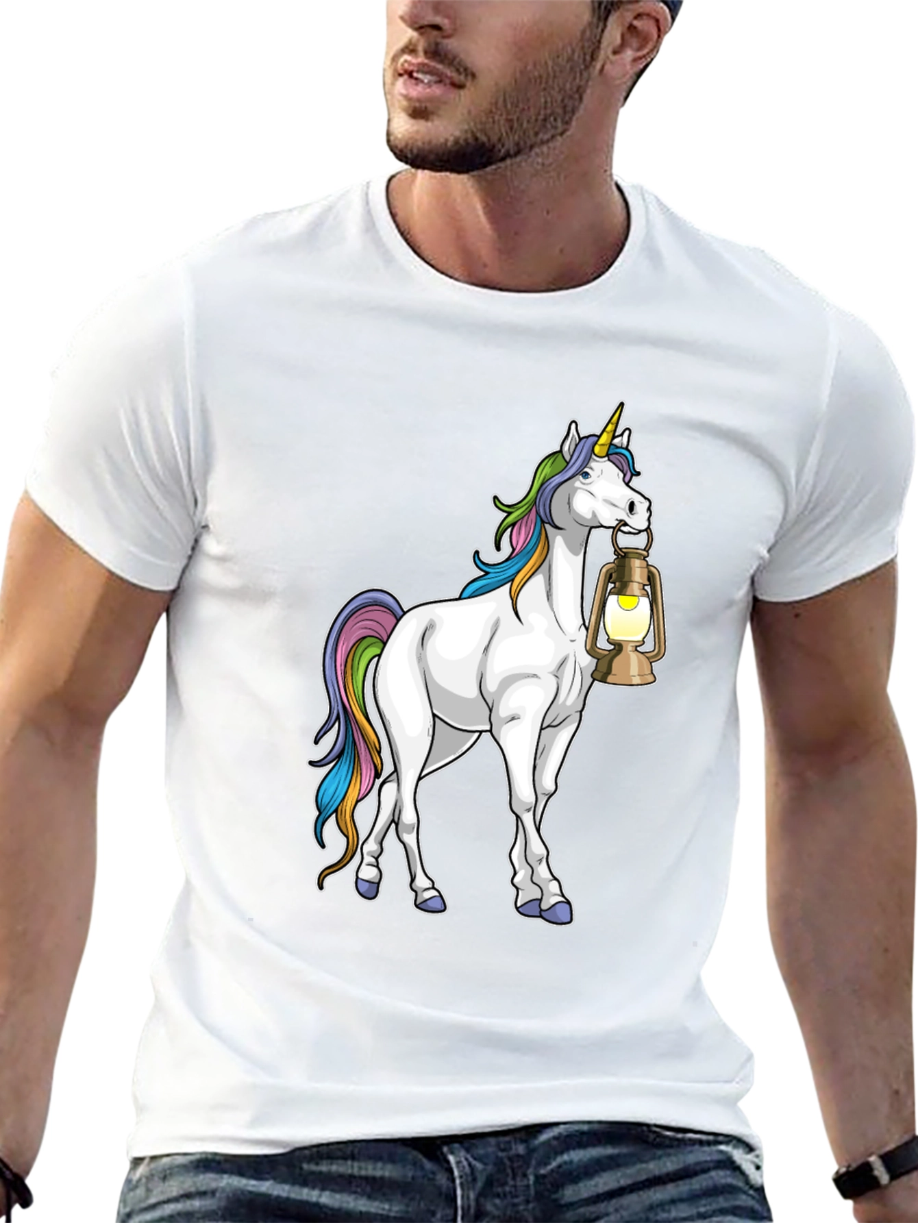 Unicorn Lantern Graphic T-Shirt - Black