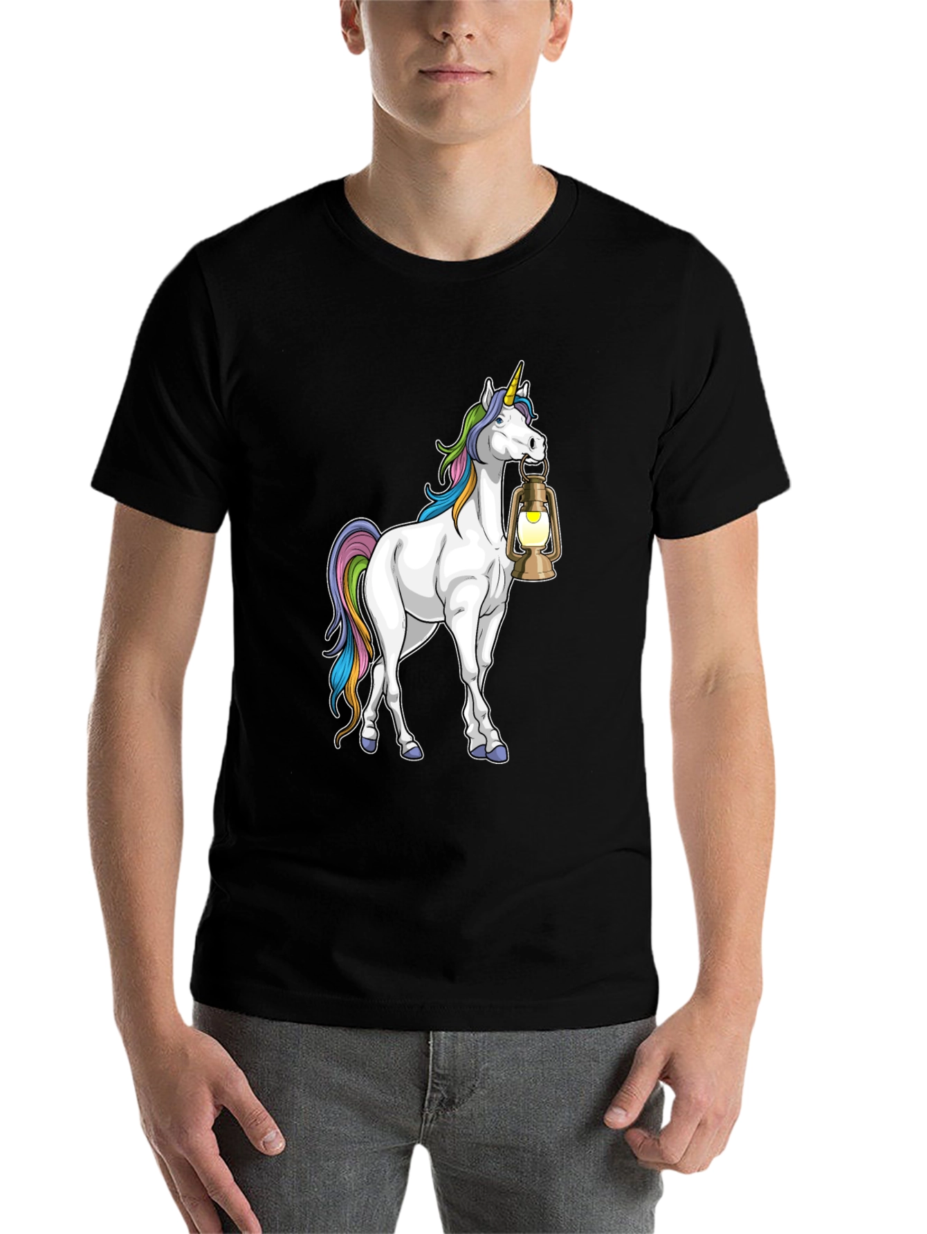 Unicorn Lantern Graphic T-Shirt - Black