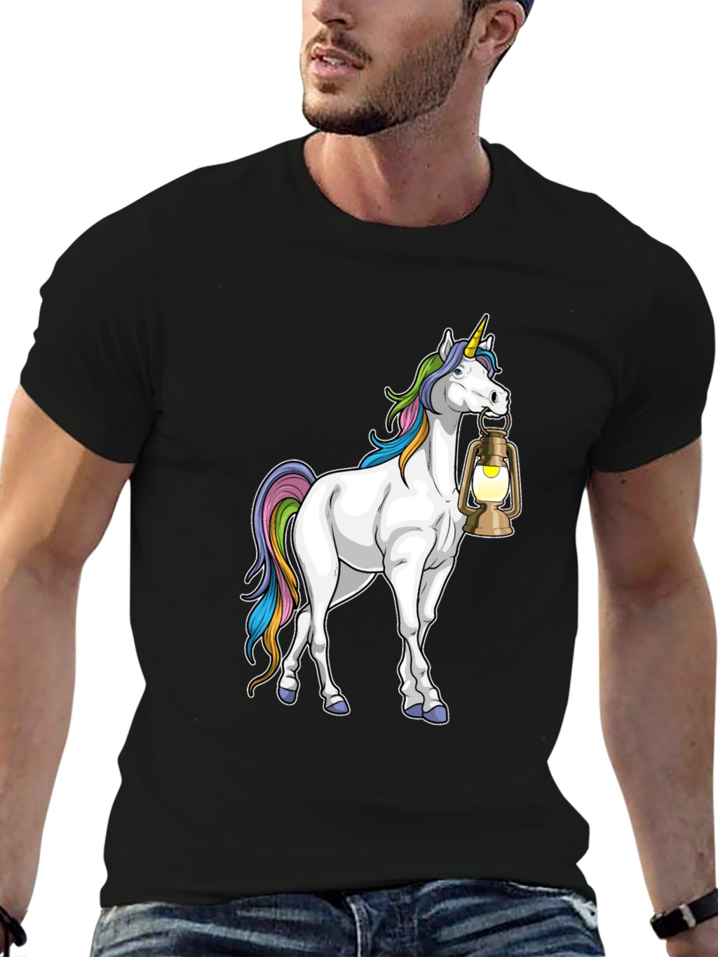 Unicorn Lantern Graphic T-Shirt - Black