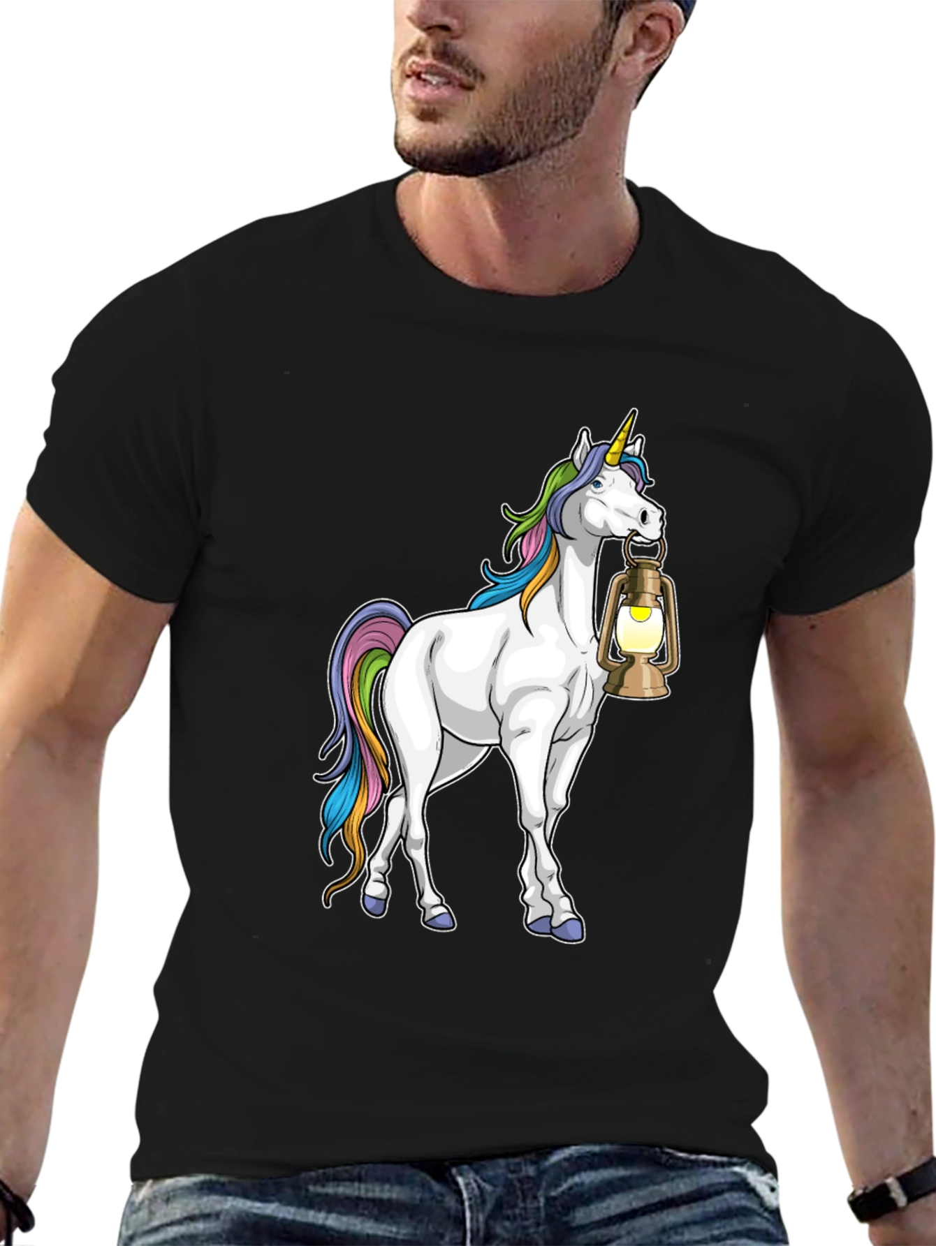Unicorn Lantern Graphic T-Shirt - Black