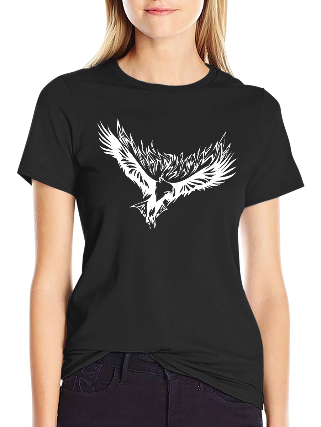 Black T-Shirt with White Eagle Graphic
