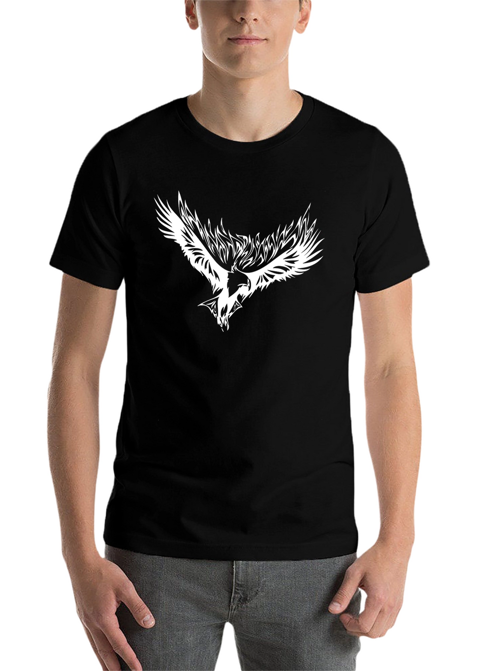 Black T-Shirt with White Eagle Graphic